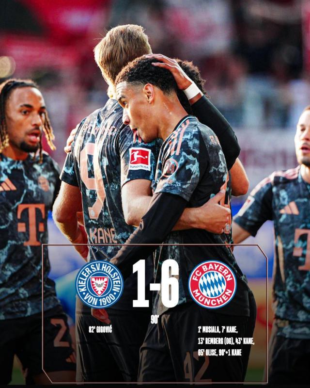 米乐APP-【德甲】拜仁6比1大胜基尔，穆西亚拉闪击，凯恩戴帽